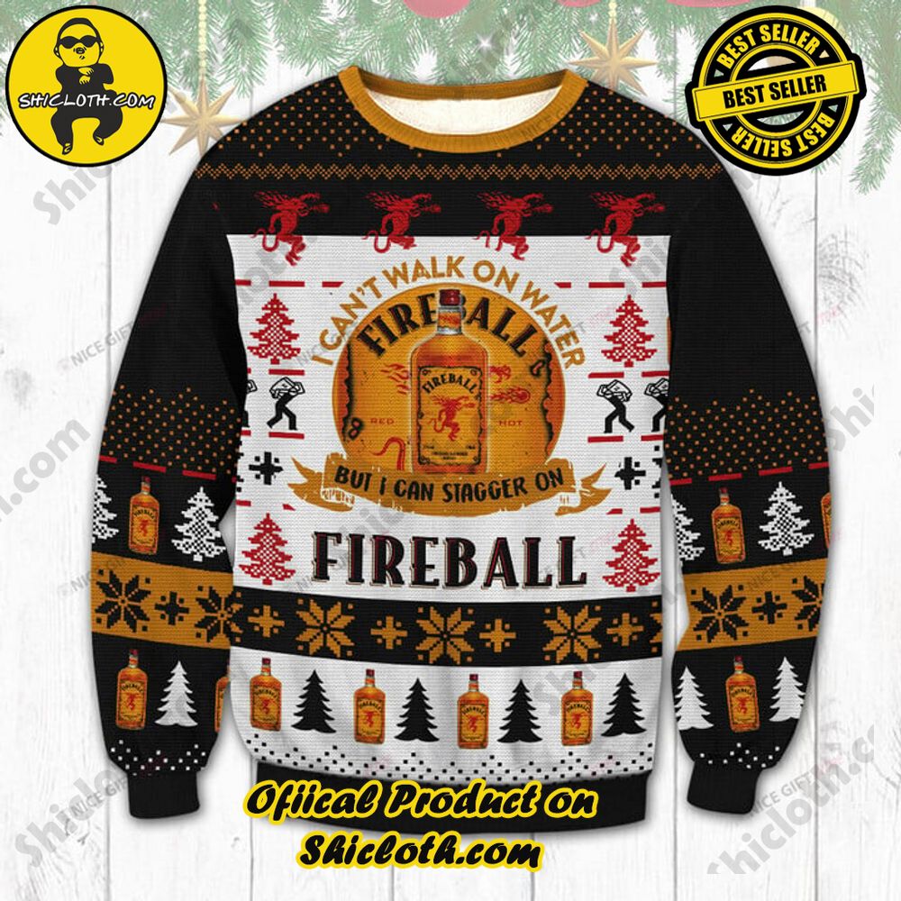 Best Seller Shiclothshop's Unique Collection of Ugly Christmas Sweaters 85 I Can't Walk On Water But I Can Stagger On Fireball Cinnamon Whisky Ugly Sweater