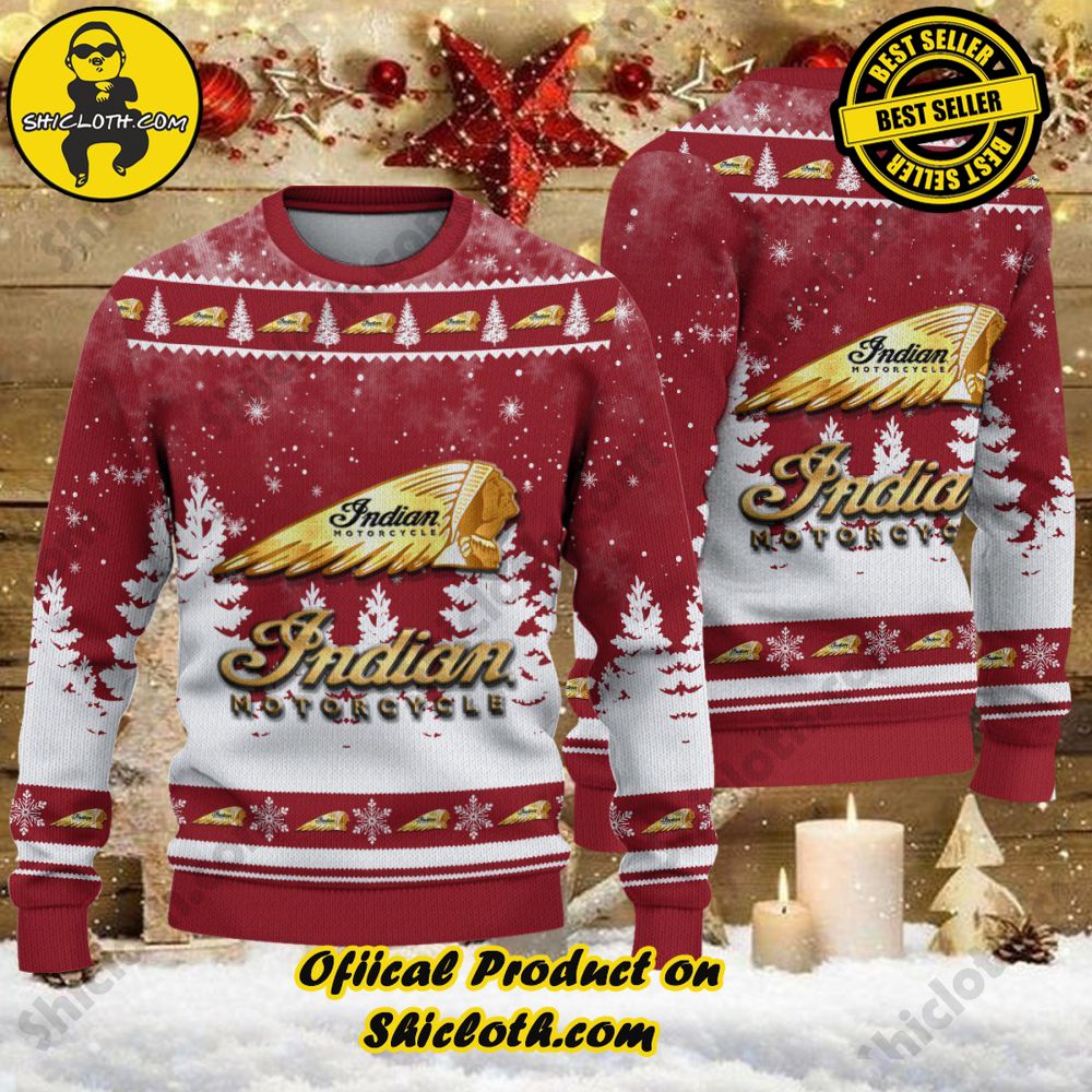 Unveiling Festive Delight: Shiclothshop's Unique Collection of Ugly Christmas Sweaters 23 Indian Motorcycle Ugly Christmas Sweater