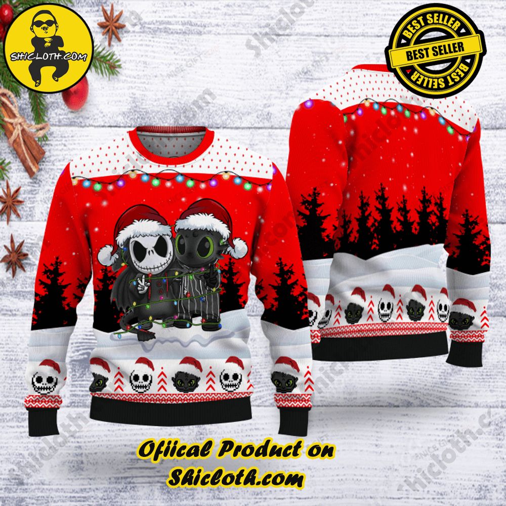 Hot Trending Shicloth's Enchanting Christmas Sweaters 18 Jack Skellington And Toothless Christmas Ugly Sweater