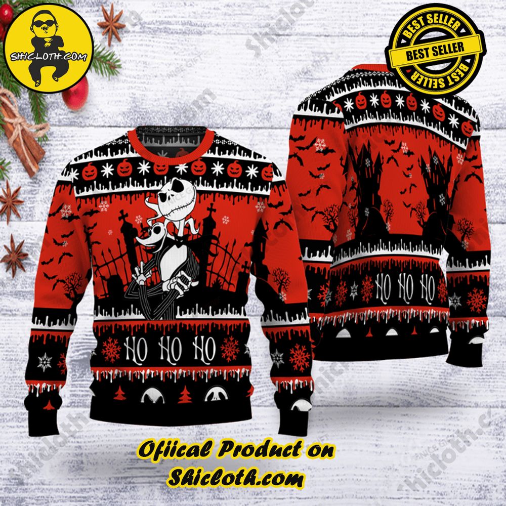 Hot Trending Shicloth's Enchanting Christmas Sweaters 19 Jack Skellington Ho Ho Ho Christmas Ugly Sweater