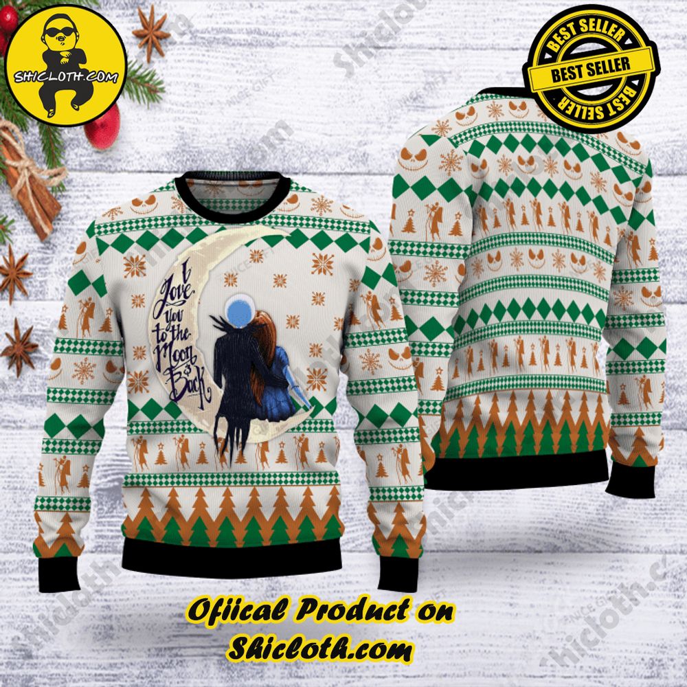 Shicloth's Enchanting Christmas Sweaters: A Cozy Blend of Style and Festivity 17 Jack Skellington I Love You To The Moon And Back Christmas Ugly Sweater