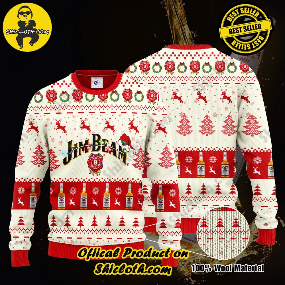 Hot Trending Unveiling Festive Delight: Shiclothshop's Unique Collection of Ugly Christmas Sweaters 22 Jim Beam Santa Hat Christmas Ugly Christmas Sweater
