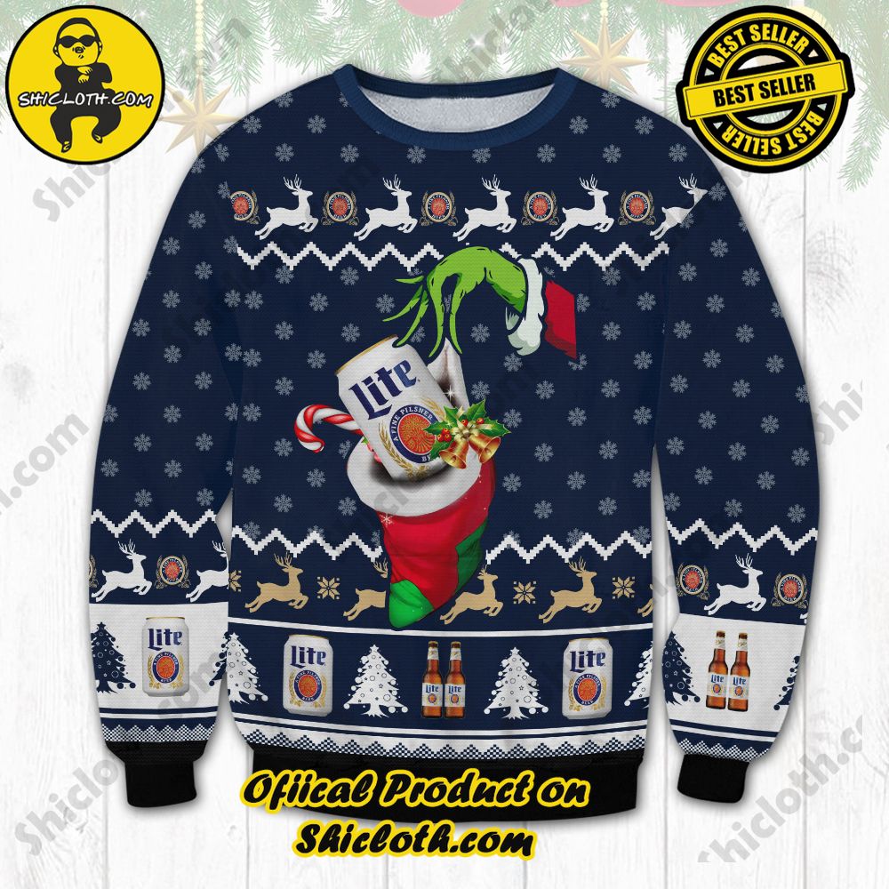 Shiclothshop's Ugly Sweater - A meaningful gift for family and loved ones. 29 Lite Beer Grinch Hand Ugly Christmas Sweater