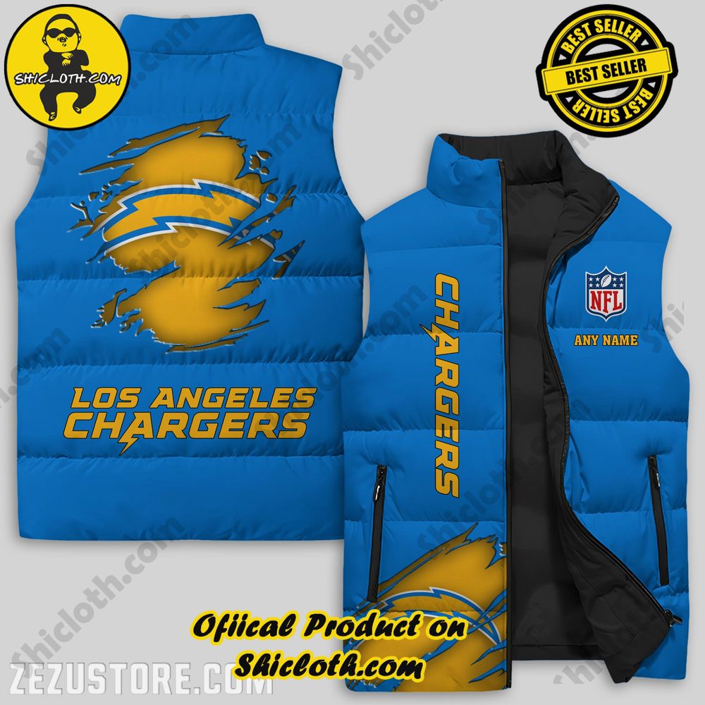 Hot Trending Game Day Glamour: Elevate Your Style with Shiclothshop's NFL Team Sleeveless Jacket Collection 20 Los Angeles Chargers NFL Sleeveless Jacket Premium Ver 2