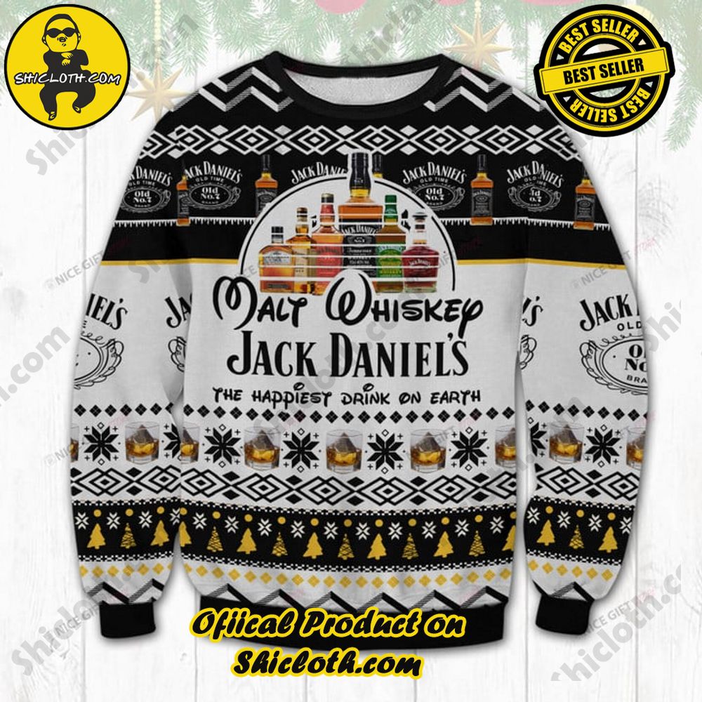 Best Seller Shiclothshop's Unique Collection of Ugly Christmas Sweaters 98 Malt Whiskey Jack Daniel's The Happiest Dink On Earth Ugly Sweater