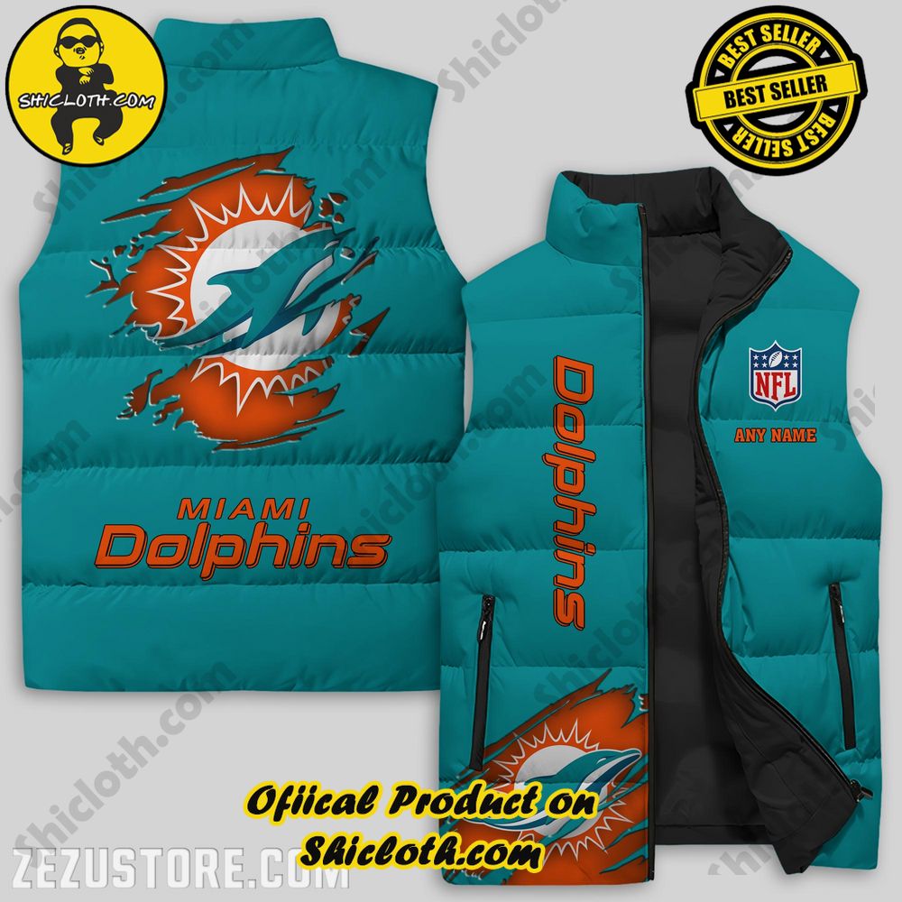 Hot Trending Game Day Glamour: Elevate Your Style with Shiclothshop's NFL Team Sleeveless Jacket Collection 28 Miami Dolphins NFL Sleeveless Jacket Premium Ver 2