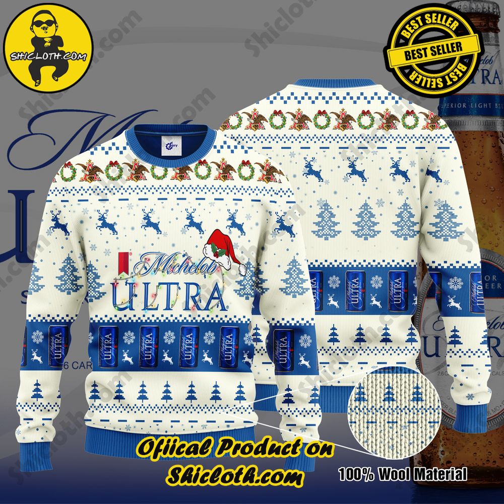 Shiclothshop's Ugly Sweater - A meaningful gift for family and loved ones. 32 Michelob Ultra Santa Hat Christmas Ugly Christmas Sweater