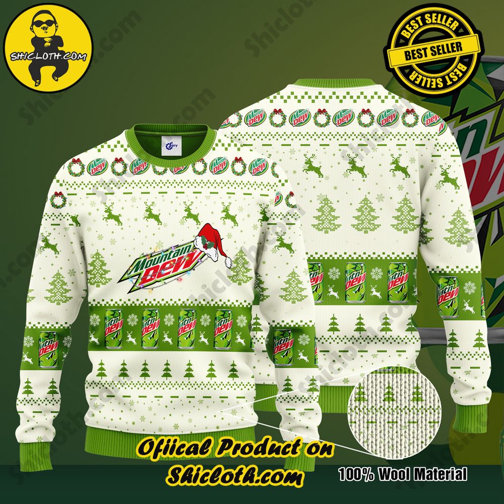 Hot Trending Unveiling Festive Delight: Shiclothshop's Unique Collection of Ugly Christmas Sweaters 25 Mountain Dew Santa Hat Christmas Ugly Christmas Sweater