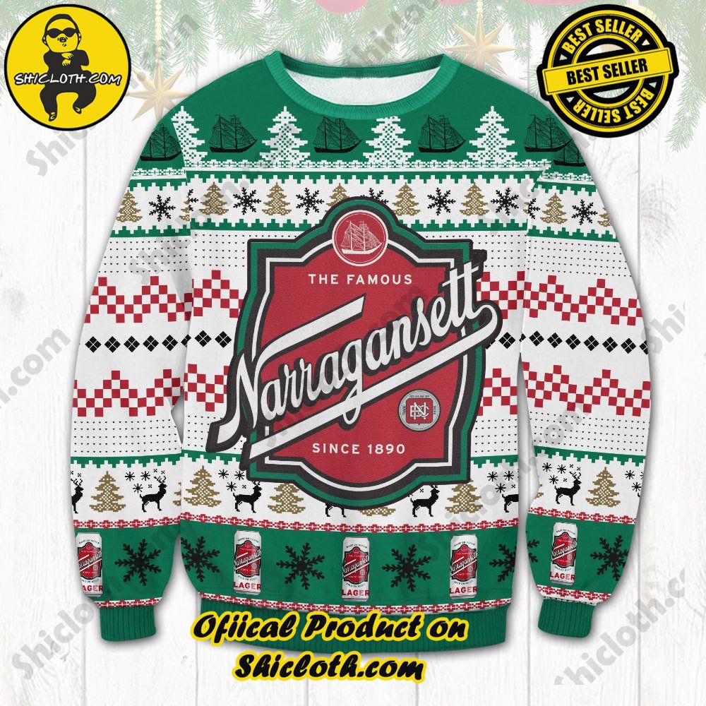 Shiclothshop's Ugly Sweater - A meaningful gift for family and loved ones. 34 Narragansett Beer Ugly Christmas Sweater
