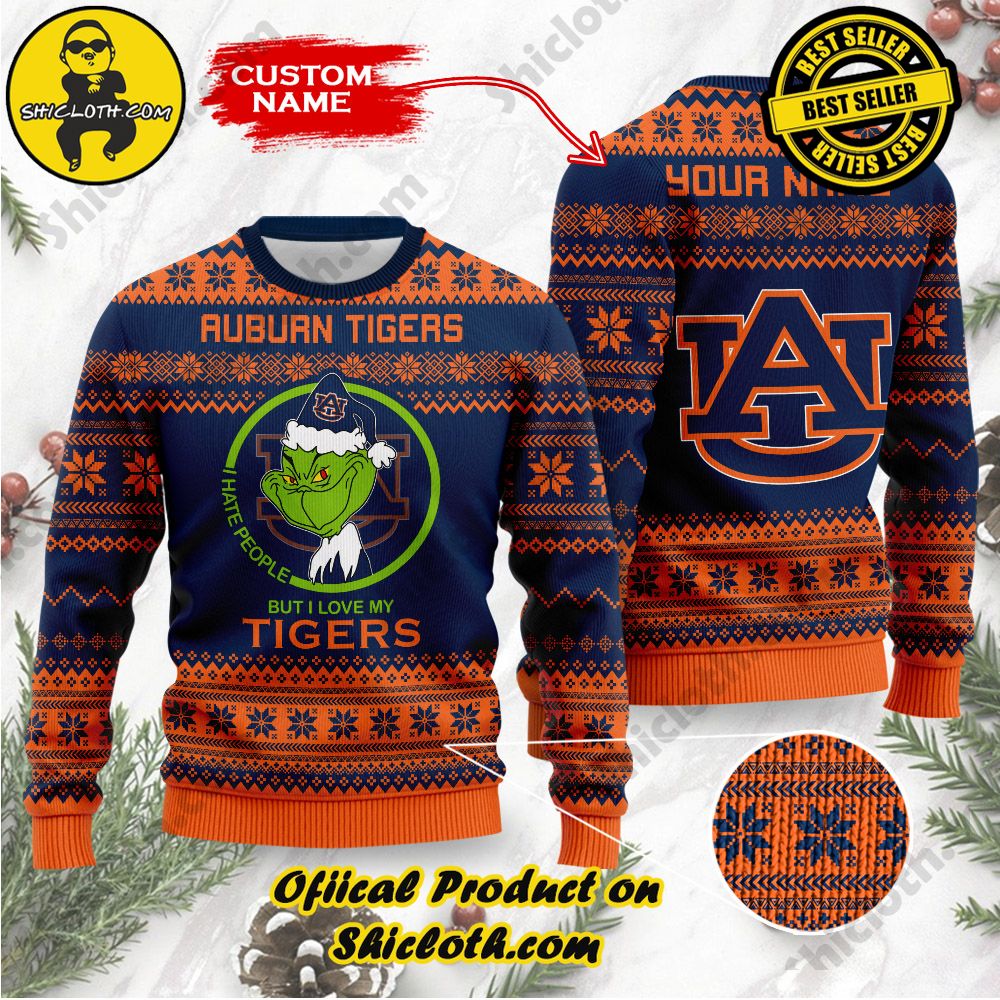 Shiclothshop's Unique Collection of Ugly Christmas Sweaters 3 NCAA Auburn Tigers Grinch Custom Name Ugly Christmas Sweater