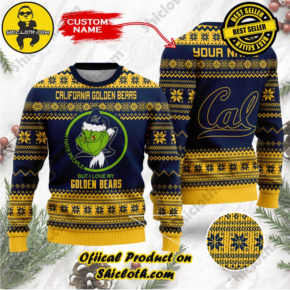 Shiclothshop's Unique Collection of Ugly Christmas Sweaters 6 NCAA California Golden Bears Grinch Custom Name Ugly Christmas Sweater
