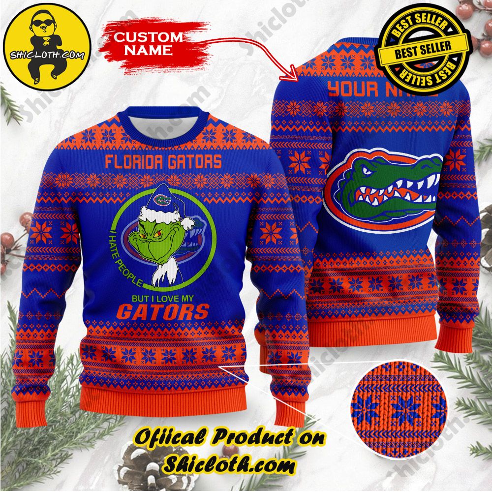 Shiclothshop's Unique Collection of Ugly Christmas Sweaters 9 NCAA Florida Gators Grinch Custom Name Ugly Christmas Sweater