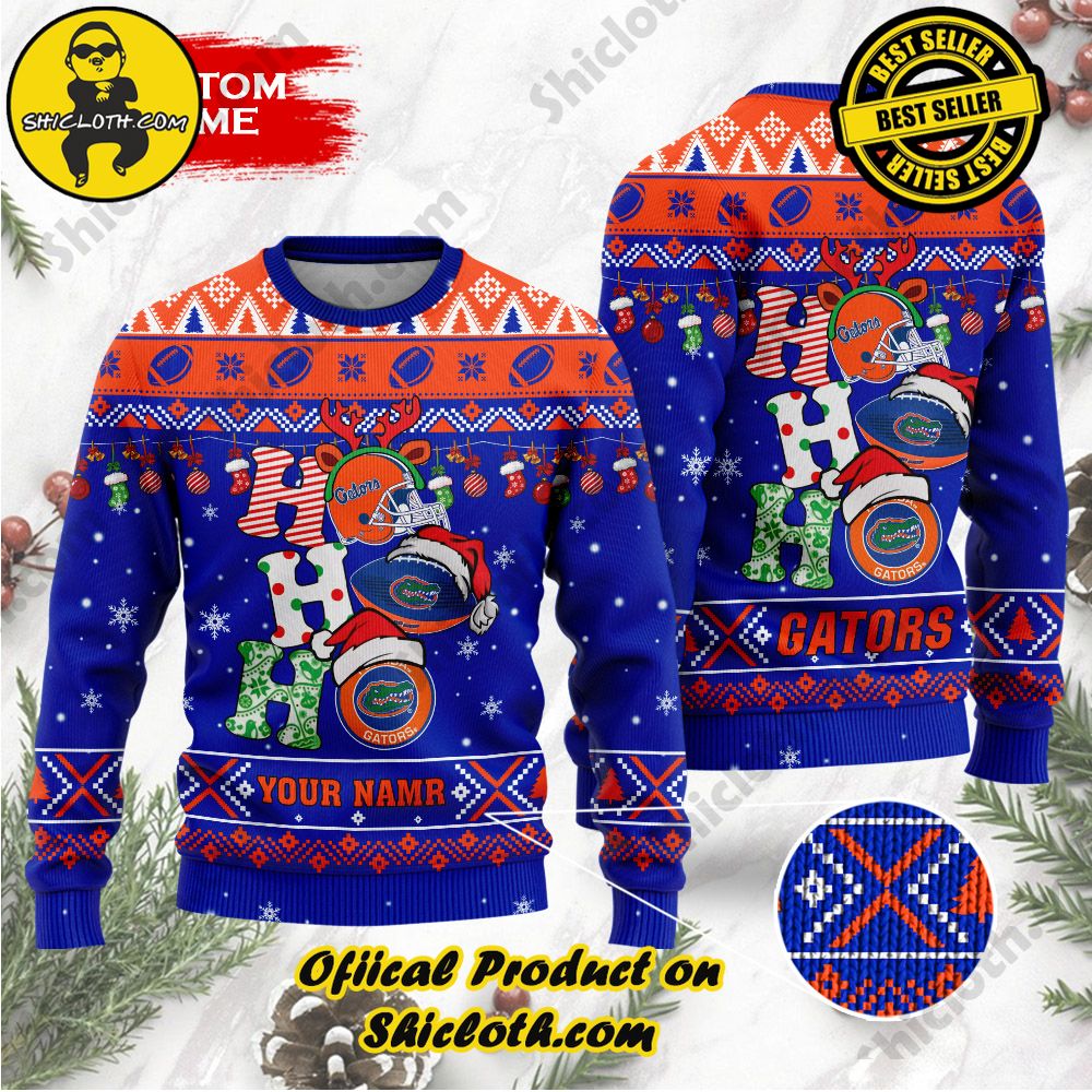 Best Seller Unveiling Festive Delight: Shiclothshop's Unique Collection of Ugly Christmas Sweaters 90 NCAA Florida Gators Ho Ho Ho Custom Name Ugly Christmasl Sweater