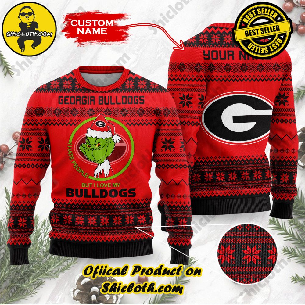 Shiclothshop's Unique Collection of Ugly Christmas Sweaters 11 NCAA Georgia Bulldogs Grinch Custom Name Ugly Christmas Sweater