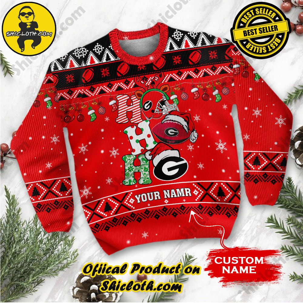NCAA Georgia Bulldogs Ho Ho Ho Custom Name Ugly Christmasl Sweater 2 NCAA Georgia Bulldogs Ho Ho Ho Custom Name Ugly Christmasl Sweater - Image 2