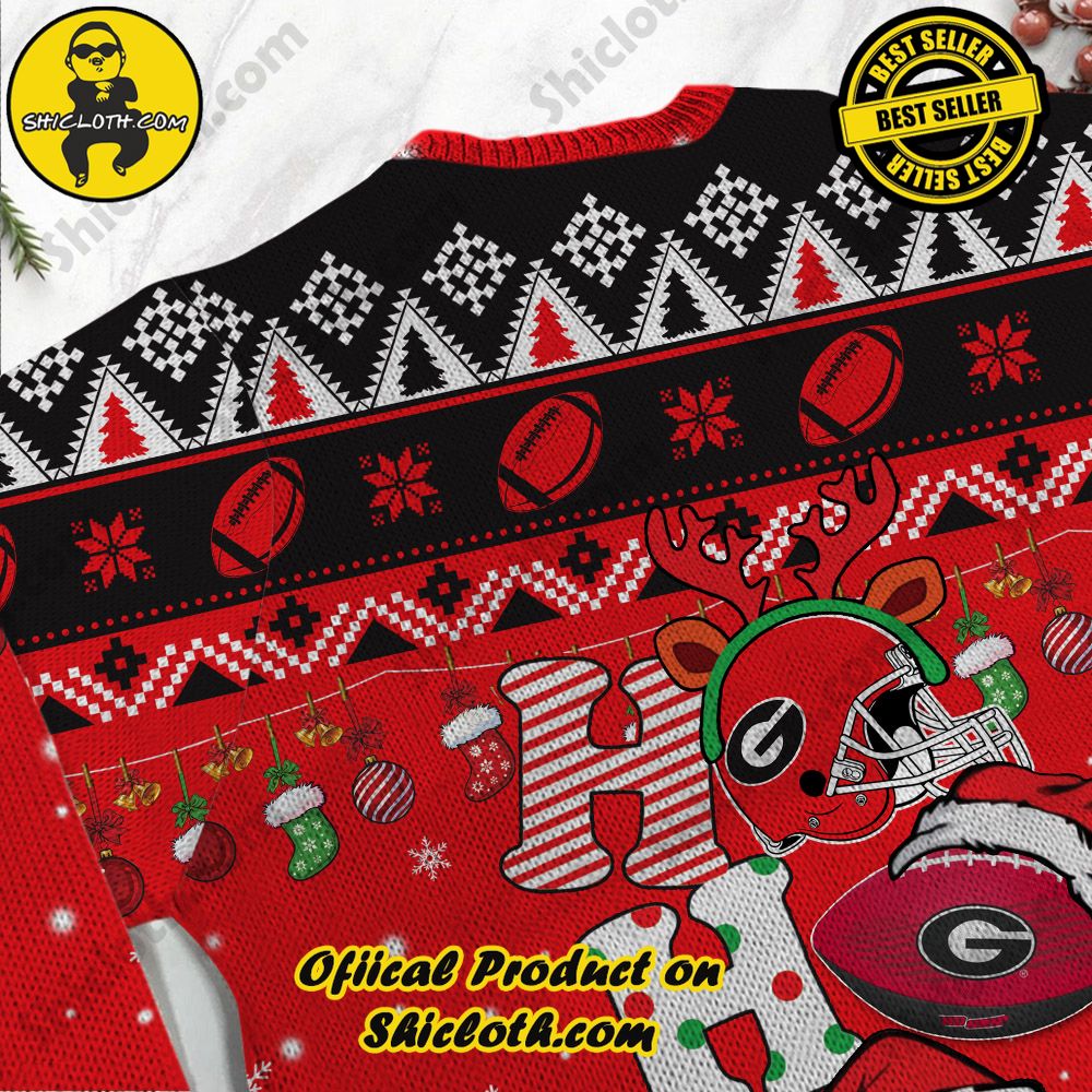 NCAA Georgia Bulldogs Ho Ho Ho Custom Name Ugly Christmasl Sweater 3 NCAA Georgia Bulldogs Ho Ho Ho Custom Name Ugly Christmasl Sweater - Image 3