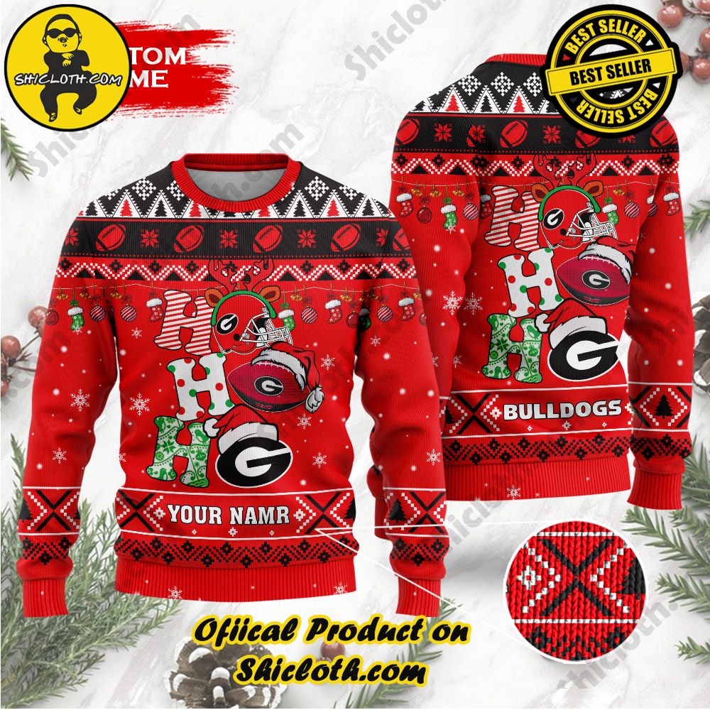 Shiclothshop's Unique Collection of Ugly Christmas Sweaters 59 NCAA Georgia Bulldogs Ho Ho Ho Custom Name Ugly Wool Sweater