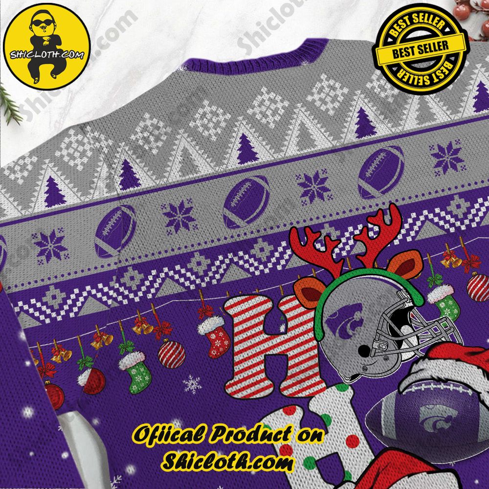 NCAA Kansas State Wildcats Ho Ho Ho Custom Name Ugly Christmasl Sweater 3 NCAA Kansas State Wildcats Ho Ho Ho Custom Name Ugly Christmasl Sweater - Image 3