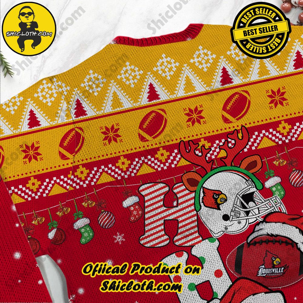 NCAA Louisville Cardinals Ho Ho Ho Custom Name Ugly Christmasl Sweater 3 NCAA Louisville Cardinals Ho Ho Ho Custom Name Ugly Christmasl Sweater - Image 3