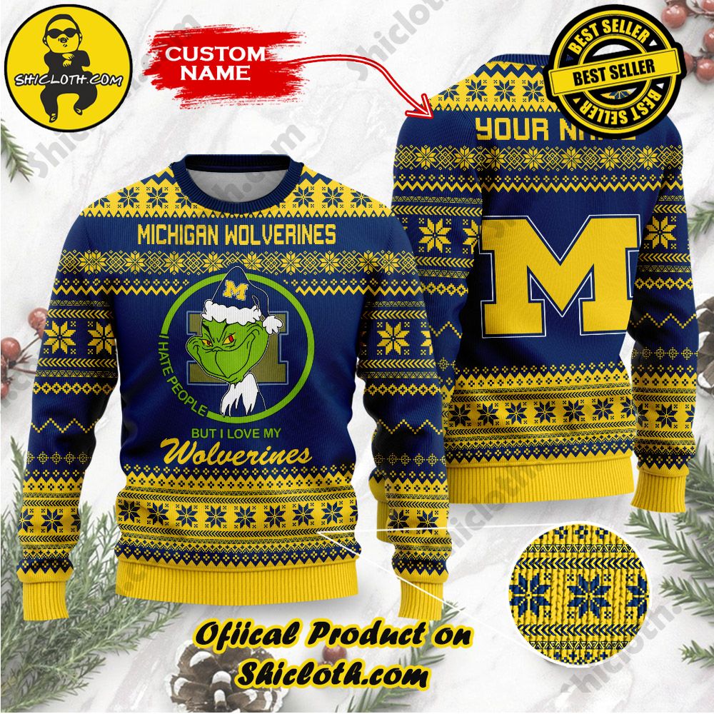 Shiclothshop's Unique Collection of Ugly Christmas Sweaters 24 NCAA Michigan Wolverines Grinch Custom Name Ugly Christmas Sweater