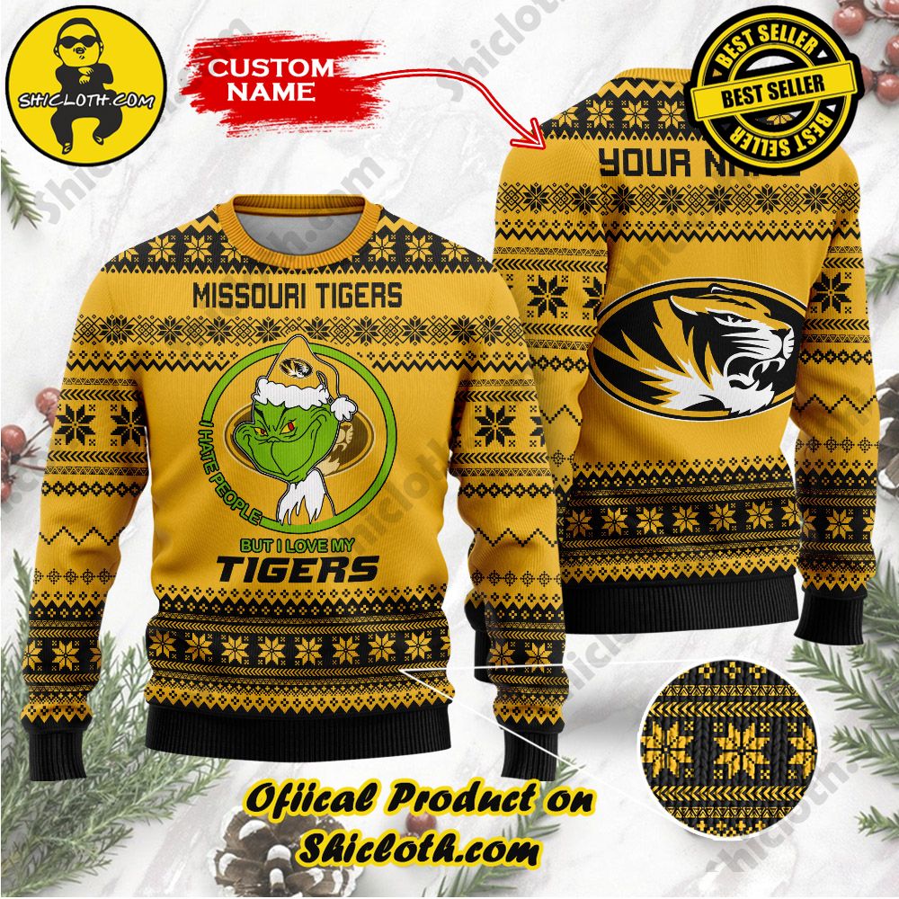 Shiclothshop's Unique Collection of Ugly Christmas Sweaters 27 NCAA Missouri Tigers Grinch Custom Name Ugly Christmas Sweater