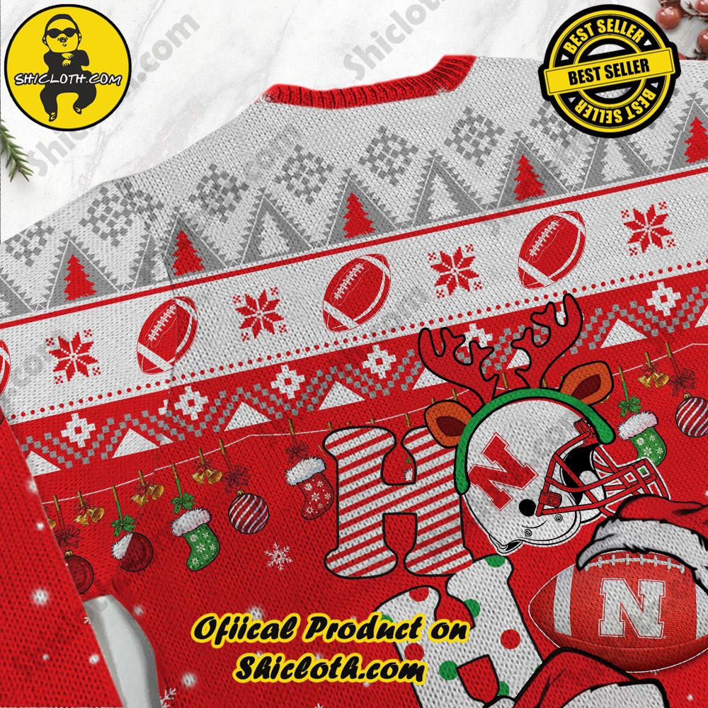 NCAA Nebraska Cornhuskers Ho Ho Ho Custom Name Ugly Christmasl Sweater 3 NCAA Nebraska Cornhuskers Ho Ho Ho Custom Name Ugly Christmasl Sweater - Image 3