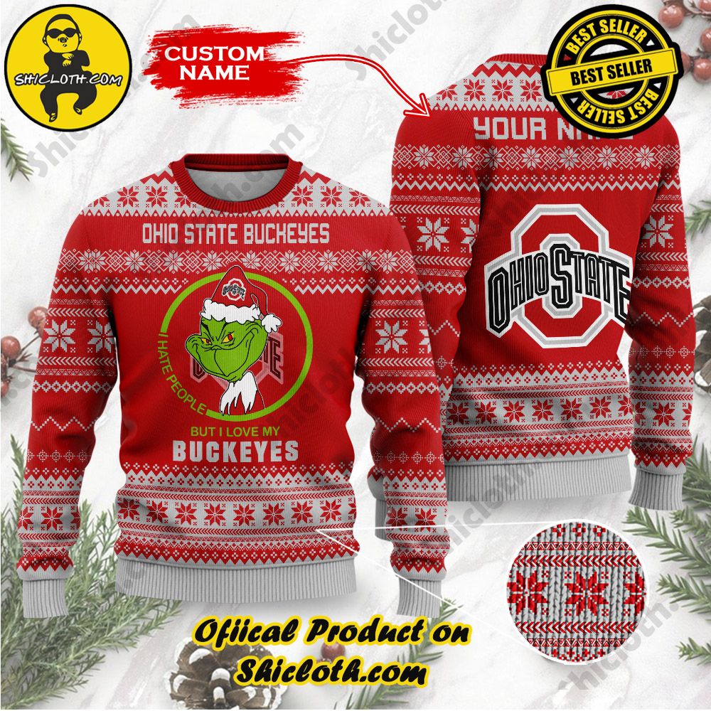 Shiclothshop's Unique Collection of Ugly Christmas Sweaters 36 NCAA Ohio State Buckeyes Grinch Custom Name Ugly Christmas Sweater
