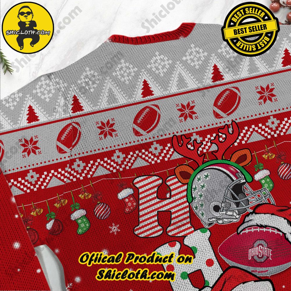 NCAA Ohio State Buckeyes Ho Ho Ho Custom Name Ugly Wool Sweater 3 NCAA Ohio State Buckeyes Ho Ho Ho Custom Name Ugly Wool Sweater - Image 3