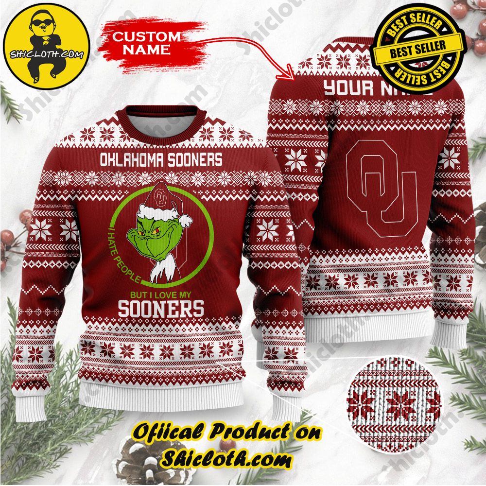 Shiclothshop's Unique Collection of Ugly Christmas Sweaters 38 NCAA Oklahoma Sooners Grinch Custom Name Ugly Christmas Sweater