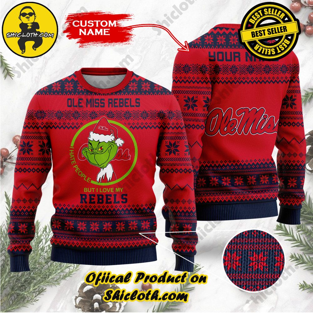 Shiclothshop's Unique Collection of Ugly Christmas Sweaters 42 NCAA Ole Miss Rebels Grinch Custom Name Ugly Christmas Sweater