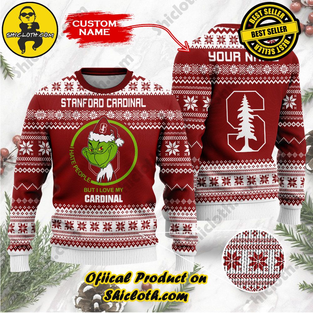 Shiclothshop's Unique Collection of Ugly Christmas Sweaters 81 NCAA Stanford Cardinal Grinch Custom Name Ugly Christmas Sweater