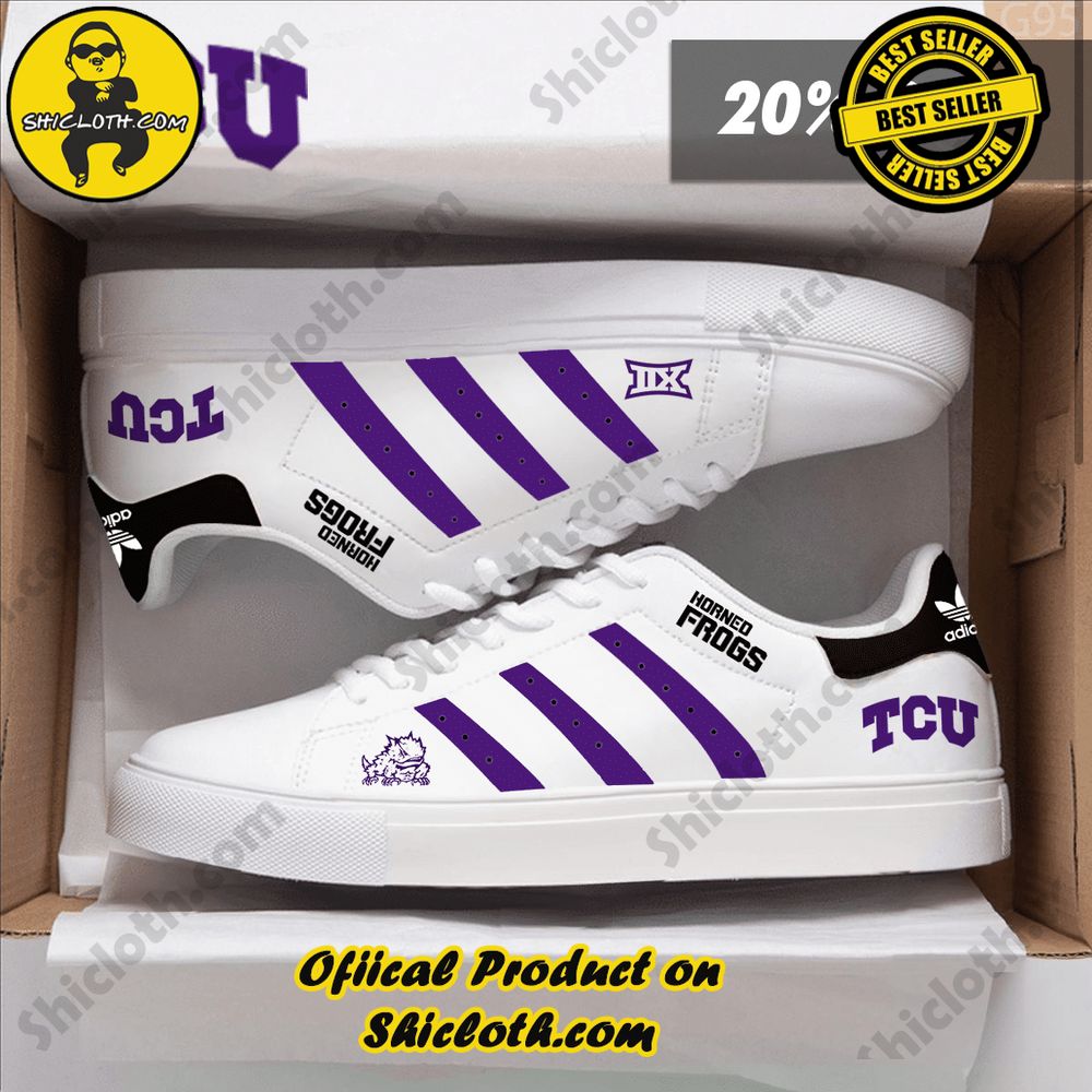 Limited Edition Stan Smith Shoes from Shiclothshop - A meaningful gift for sports enthusiasts. 8 NCAA TCU Horned Frogs Adidas Stan Smith Shoes
