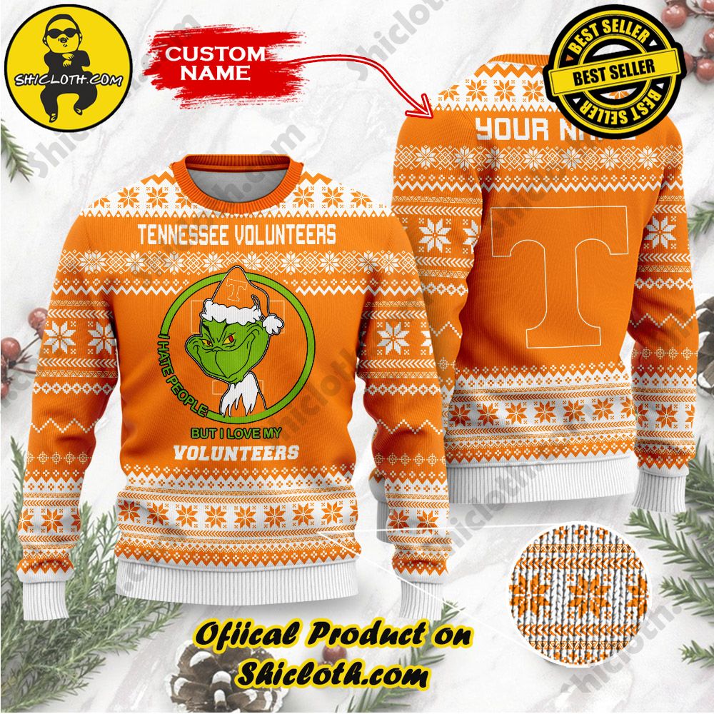 Shiclothshop's Unique Collection of Ugly Christmas Sweaters 84 NCAA Tennessee Volunteers Grinch Custom Name Ugly Christmas Sweater