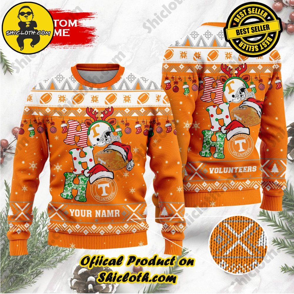 Shiclothshop's Unique Collection of Ugly Christmas Sweaters 48 NCAA Tennessee Volunteers Ho Ho Ho Custom Name Ugly Christmasl Sweater