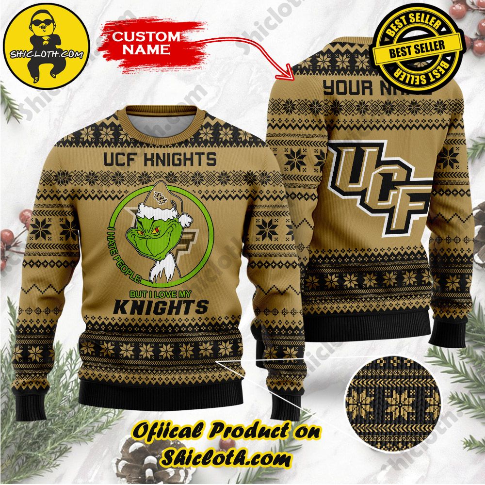 Shiclothshop's Unique Collection of Ugly Christmas Sweaters 90 NCAA UCF Knights Grinch Custom Name Ugly Christmas Sweater