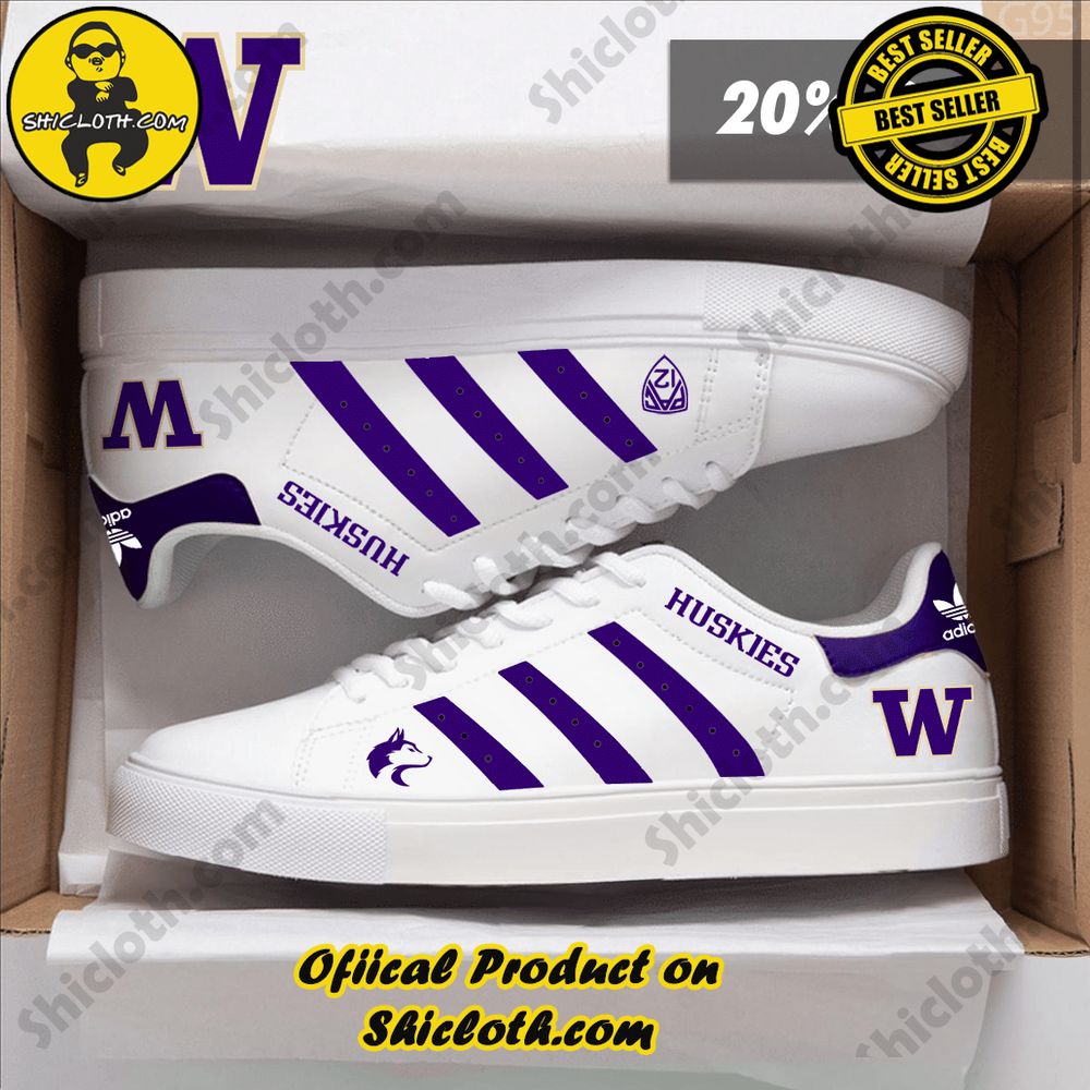 Limited Edition Stan Smith Shoes from Shiclothshop - A meaningful gift for sports enthusiasts. 21 NCAA Washington Huskies Adidas Stan Smith Shoes