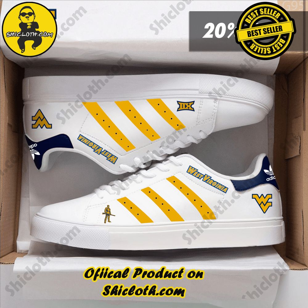 Limited Edition Stan Smith Shoes from Shiclothshop - A meaningful gift for sports enthusiasts. 22 NCAA West Virginia Adidas Stan Smith Shoes
