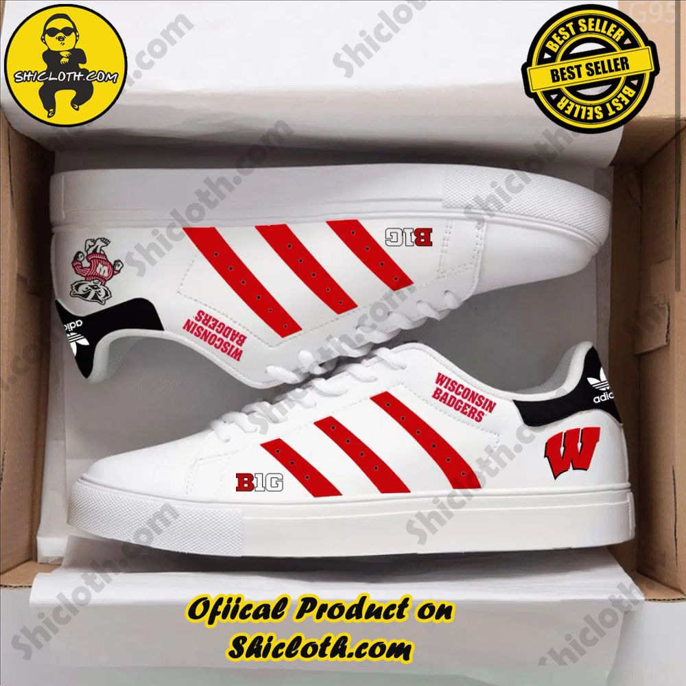 Limited Edition Stan Smith Shoes from Shiclothshop - A meaningful gift for sports enthusiasts. 25 NCAA Wisconsin Badgers Adidas Stan Smith Shoes