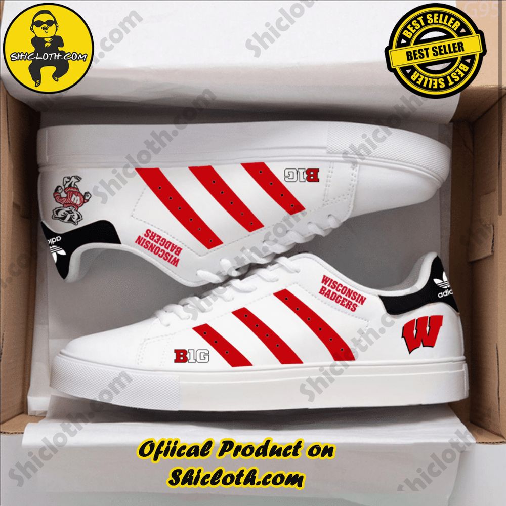 Limited Edition Stan Smith Shoes from Shiclothshop - A meaningful gift for sports enthusiasts. 24 NCAA Wisconsin Badgers Adidas Stan Smith Shoes