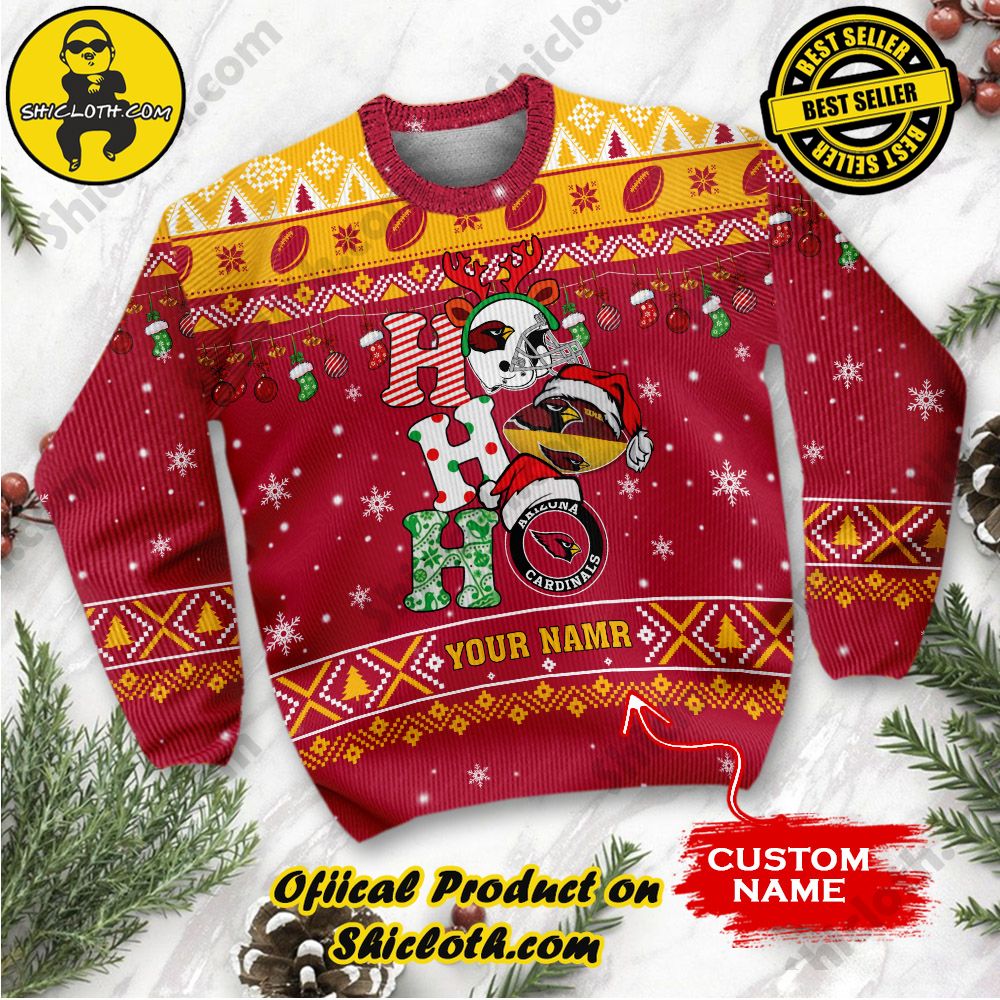 NFL Arizona Cardinals Ho Ho Ho Custom Name Ugly Christmas Sweater 2 NFL Arizona Cardinals Ho Ho Ho Custom Name Ugly Christmas Sweater - Image 2