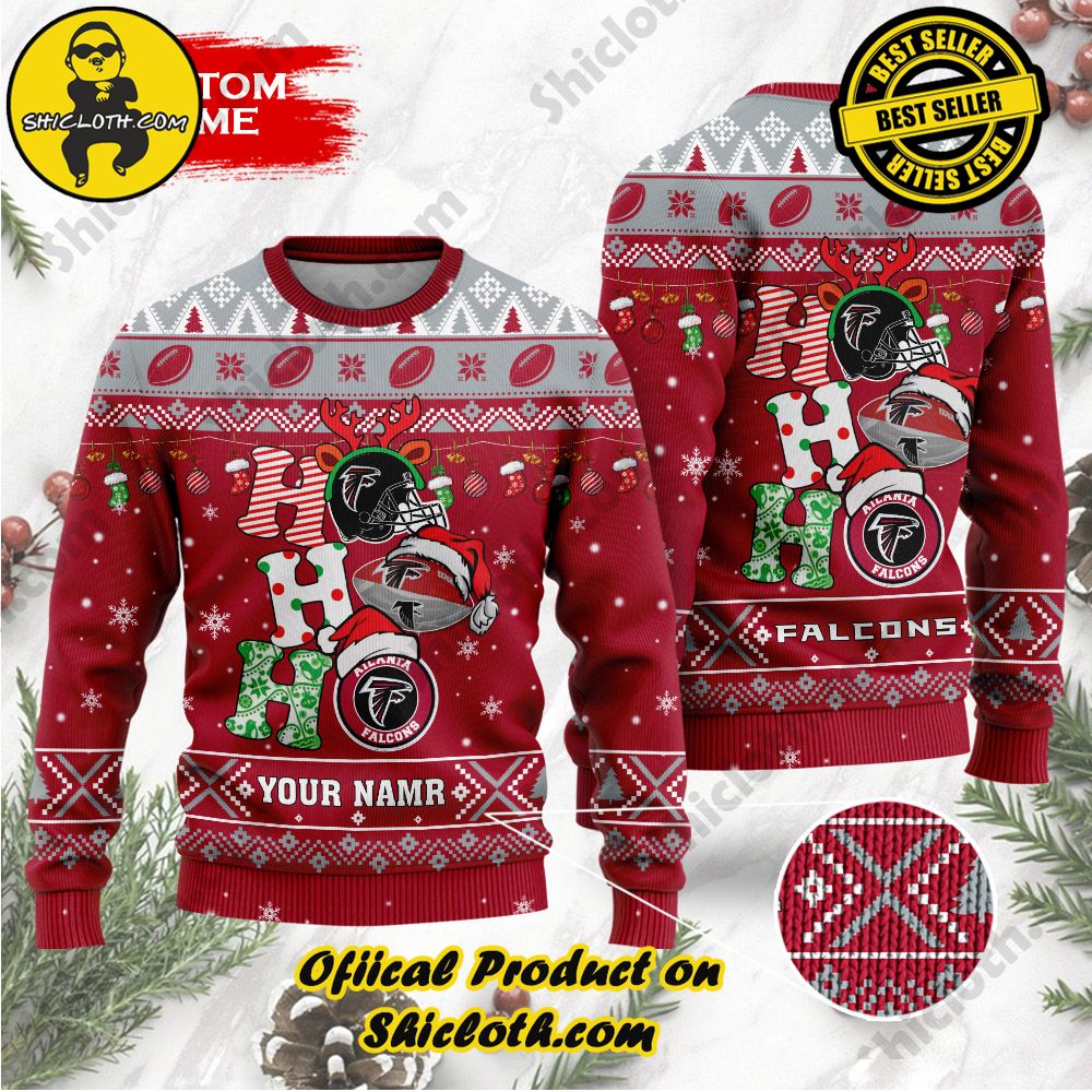 Best Seller Unveiling Festive Delight: Shiclothshop's Unique Collection of Ugly Christmas Sweaters 103 NFL Atlanta Falcons Ho Ho Ho Custom Name Ugly Wool Sweater