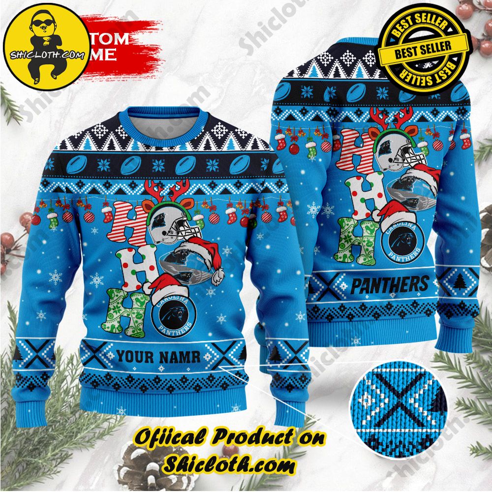 Best Seller Unveiling Festive Delight: Shiclothshop's Unique Collection of Ugly Christmas Sweaters 39 NFL Carolina Panthers Ho Ho Ho Custom Name Ugly Christmas Sweater