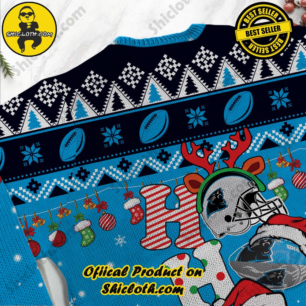 NFL Carolina Panthers Ho Ho Ho Custom Name Ugly Christmas Sweater 3 NFL Carolina Panthers Ho Ho Ho Custom Name Ugly Christmas Sweater - Image 3