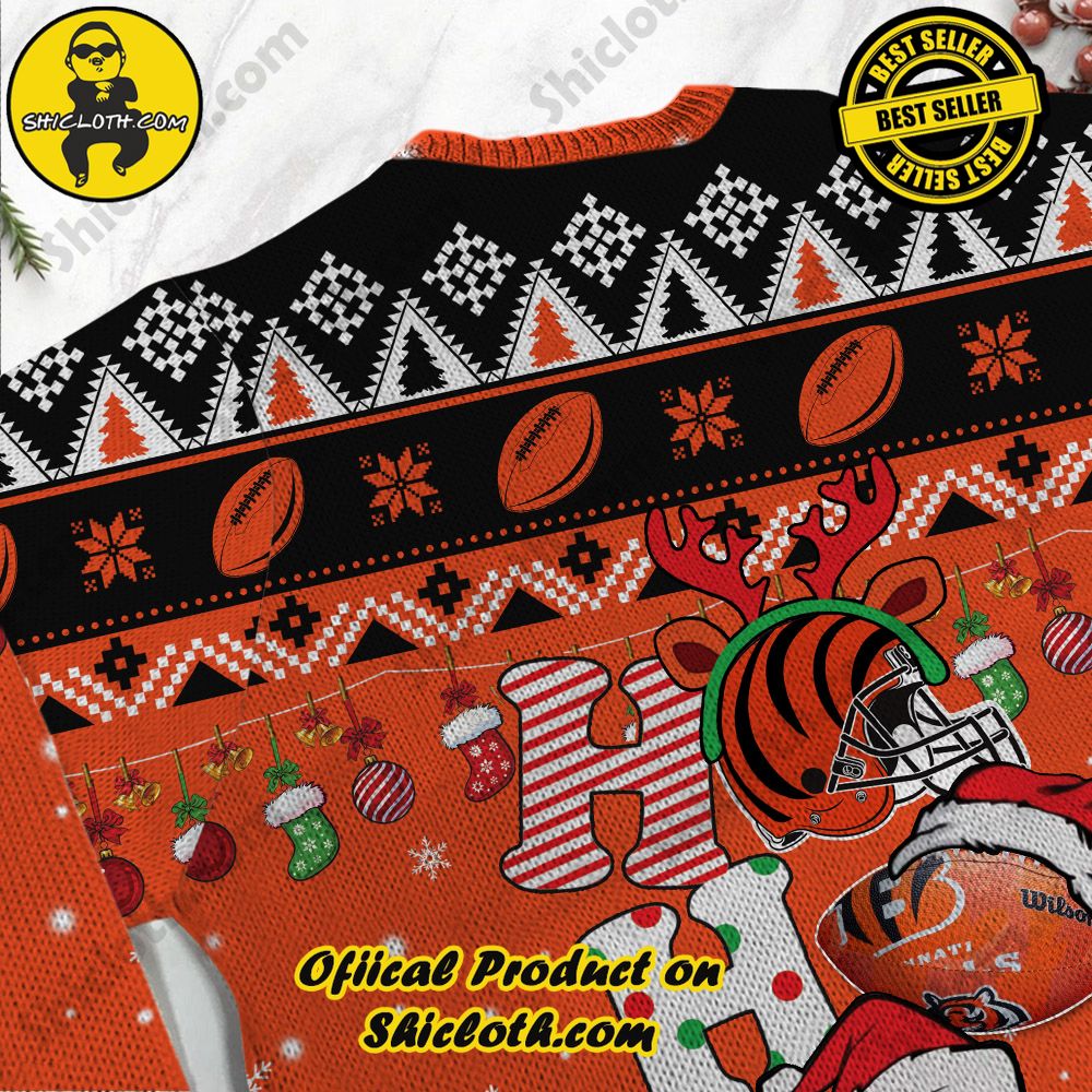 NFL Cincinnati Bengals Ho Ho Ho Custom Name Ugly Wool Sweater 3 NFL Cincinnati Bengals Ho Ho Ho Custom Name Ugly Wool Sweater - Image 3