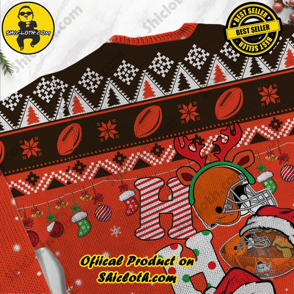 NFL Cleveland Browns Ho Ho Ho Custom Name Ugly Christmas Sweater 3 NFL Cleveland Browns Ho Ho Ho Custom Name Ugly Christmas Sweater - Image 3