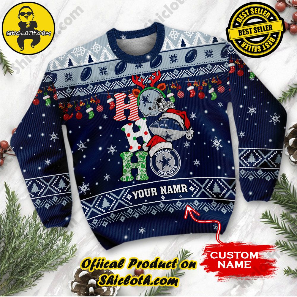NFL Dallas Cowboys Ho Ho Ho Custom Name Ugly Christmas Sweater 2 NFL Dallas Cowboys Ho Ho Ho Custom Name Ugly Christmas Sweater - Image 2