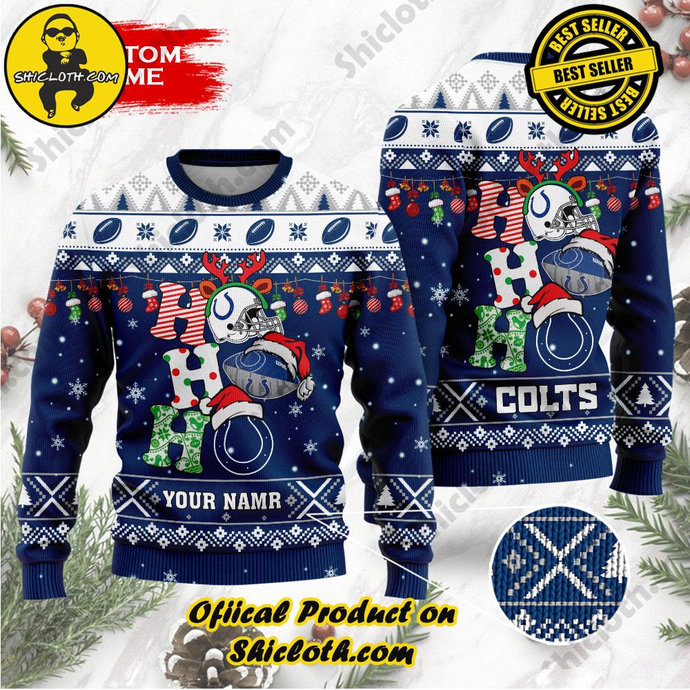 Best Seller Unveiling Festive Delight: Shiclothshop's Unique Collection of Ugly Christmas Sweaters 115 NFL Indianapolis Colts Ho Ho Ho Custom Name Ugly Christmas Sweater