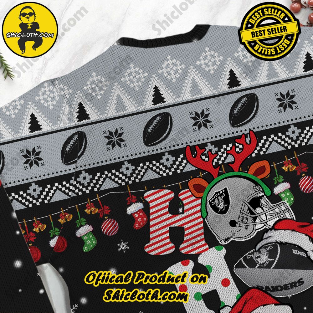 NFL Las Vegas Raiders Ho Ho Ho Custom Name Ugly Christmas Sweater 3 NFL Las Vegas Raiders Ho Ho Ho Custom Name Ugly Christmas Sweater - Image 3
