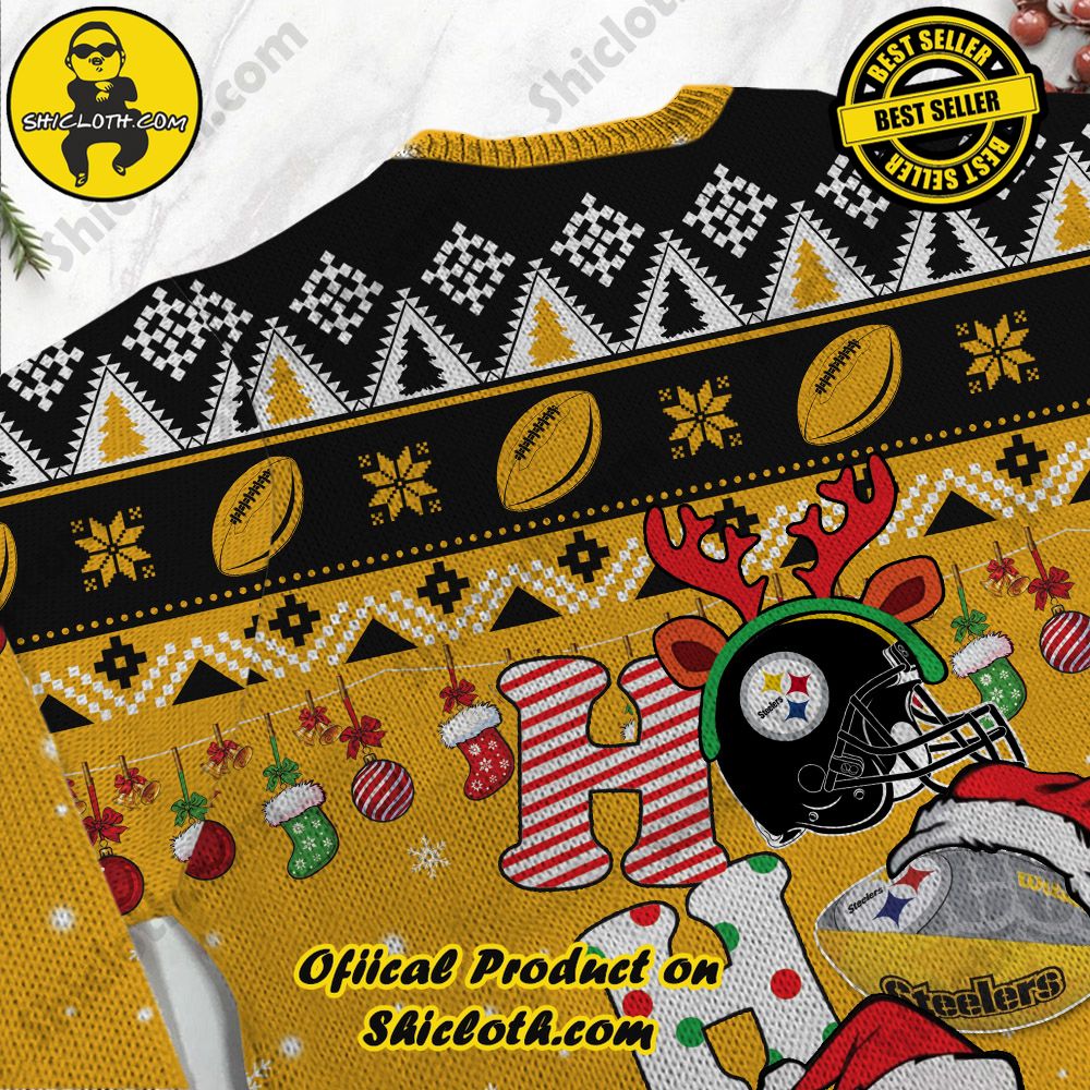 NFL Pittsburgh Steelers Ho Ho Ho Custom Name Ugly Christmas Sweater 3 NFL Pittsburgh Steelers Ho Ho Ho Custom Name Ugly Christmas Sweater - Image 3