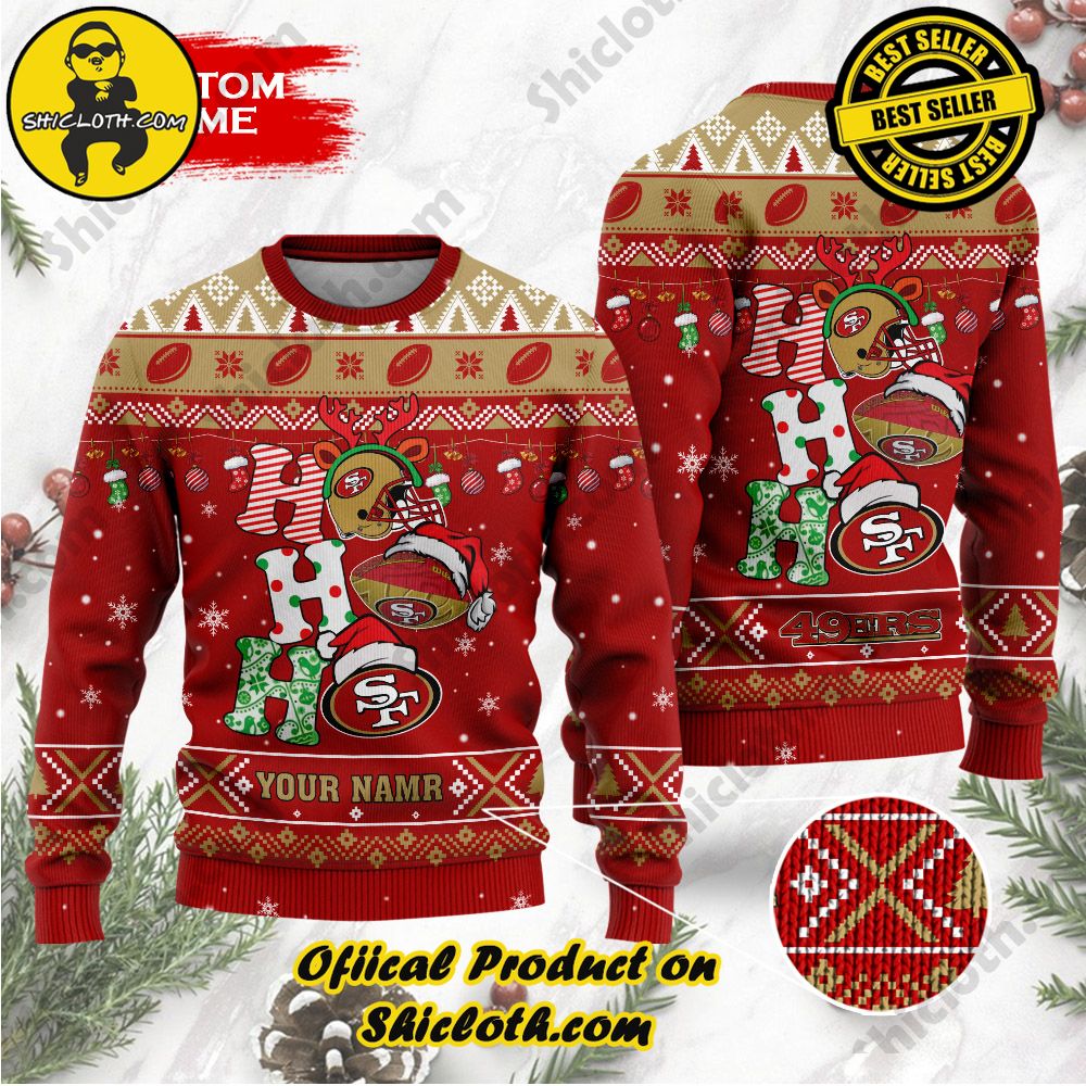 Best Seller Unveiling Festive Delight: Shiclothshop's Unique Collection of Ugly Christmas Sweaters 129 NFL San Francisco 49ers Ho Ho Ho Custom Name Ugly Christmas Sweater